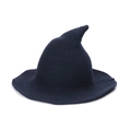 Navy blue knitted witch hat with pointed top and wide brim in high-quality wool texture - Navy Blue