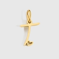 Pendentif lettre T en acier titane doré poli avec détail cœur creux et anneau - Lettre T