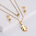Golden minimalist girl pendant necklace and spherical stud earrings jewelry set on a pedestal - Earrings + Pendant Set / Gold