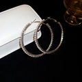 Detailansicht großer silberner Creolen mit komplettem Besatz aus Strass auf Display - Durchmesser 5.5cm / Silber