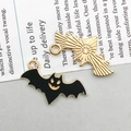 Halloween bat pendants in black enamel and gold metal with smiling face details - Black Bat (23*12mm)