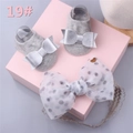 Detail of baby gift set with grey bow socks and white polka dot chiffon headband - Style 19 (Grey Silver Bow/White Polka Dot)