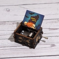Hand-cranked wooden Halloween music box featuring spooky colorful party graphics - Hand-cranked Halloween E