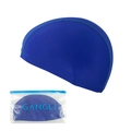 Blue polyester adult swimming cap with professional stitching and retail packaging - Royal Blue Flatlock (PE Bag)