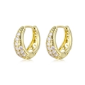Orecchini a cerchio vintage placcati oro 18k con pavé di zirconi e design a forma di C - Oro