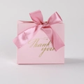 Pink paper gift box with satin ribbon and gold Thank You text for European weddings - Pink Bag Pink Ribbon / 11.5*4.5*10