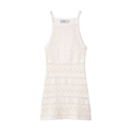 Weißes gehäkeltes Mini-Strickkleid mit Neckholder und filigranen Lochmustern - S / Milchweiß