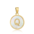 18k gold plated round necklace pendant with mother of pearl inlay and raised letter Q - Letter Q Style