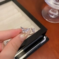 Elegant adjustable silver butterfly ring with sparkling marquise-cut zircon stones - J669 Silver/Double Butterfly Rhinestone