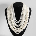 Multi-layer Mixed Size White Pearl Necklace (Medium Length)