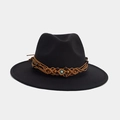 Détail d'un chapeau en feutre noir avec ruban tressé marron et perle turquoise - M (56-58cm) / Style 10-Perles Turquoises Tissées à la Main Marron (AL-BNM9)