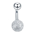 Silver stainless steel belly button ring with heart-shaped zircon and rhinestones - Silver Pave Round JE0400C