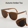 Faltbare UV400 Polarisierte Sonnenbrille mit kaffeebraunem Ovalrahmen und Bernstein-Gläsern - Sonnenbrille / Tee Rahmen Tee Gläser