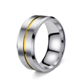 Men's titanium ring with silver brushed finish and gold polished center stripe - Gold Center / Size 7
