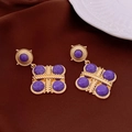 Elegant gold earrings featuring a deep purple stone in a vintage palace style design - No.55 925 Silver Needle Gold Purple