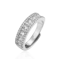 Detailed macro view of wide adjustable silver ring with triple rows of zircon inlay - Platinum White Zirconia