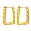 Elegant gold-plated stainless steel hoop earrings with unique bamboo texture design - Bamboo Rectangular Latch