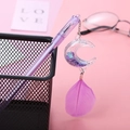 Purple cute stationery gel pen with crescent moon charm and feather pendant detail - Moon & Feather - Purple