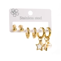 Ensemble de boucles d'oreilles minimalistes en acier doré avec puces et perles - Étoile (ZE0817)