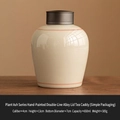Ash glaze ceramic tea canister with matte finish and orange hand-painted lines - Straw Ash Hand Painted Double Line - Alloy Lid Jar