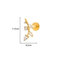 Clou d'oreille en titane doré en forme de feuille avec zircon, 1,15cm x 0,5cm - 2# Or - Forme de Branche de Feuille