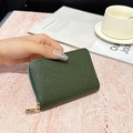 Tarjetero RFID de cuero verde oscuro con textura granulada y cremallera dorada - 9 ranuras para tarjetas - Grano de lichi / Verde Oscuro