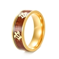 Goldener Titanstahlring mit Koa-Holz-Einlage und zwei Meeresschildkröten-Mustern - US 6 / Gold
