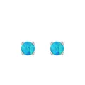 Exquisite S925 sterling silver stud earrings with blue opal in a classic four-prong setting - 925 Silver / Silver