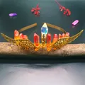 Handmade gold wing crown with multicolor natural crystals and orange raw gemstones - Yellow Orange Crystal + Gold Wings