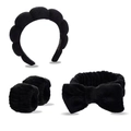 4-piece black spa set with sponge headband, bow hairband, and soft absorbent wristbands - Black Headband Wristbands And Hair Tie Set