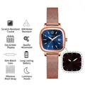 Orologio quadrato da donna in oro rosa con quadrante blu e funzione datario elegante - Oro Rosa-Cinturino in Maglia Blu Profondo