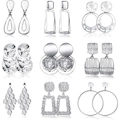 Set aus neun Paaren trendiger geometrischer Clip-Ohrringe aus Silberlegierung in Formen - 9er-Set / Silber