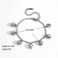 Detail showing stainless steel heart pendant bracelet with dimensions 16 plus 5cm length - [XKB0091] Seven Hearts Bracelet Steel
