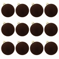 Set di 12 palline di Natale marroni in velluto floccato con tappi dorati per decoro - 6cm-12 Pezzi / Caffè