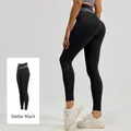 Legging de yoga taille haute Noir Stellaire avec panneaux contrastés élégants - S / Bottoms / Noir Étoilé