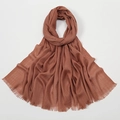 Detailed close-up of brown slub cotton scarf texture with soft fringe edges - 29# Terracotta Orange