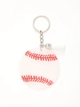 Dettaglio del portachiavi da baseball in acrilico con cuciture rosse e nappa bianca - Stile Nappa da Baseball / Bianco