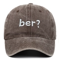 Vintage washed cotton baseball cap with ber? embroidery and curved brim for outdoor wear - Coffee