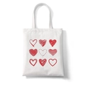White canvas tote bag with nine red heart prints and a minimalist casual design - Simple Red Hearts Arrangement