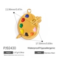 Golden palette pendant charm with colorful enamel insets for DIY necklaces - PJ92430-Art Palette