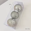 Set di 3 palline di Natale da 8cm verde-grigio Morandi con stelle e strisce glitter - Decorazione Dipinta a Mano / Set da 3 (8cm) / Verde menta