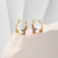 Detail of hummingbird and rose earrings with red and blue enamel on gold-plated hoops - Gold 【Kingfisher Rose】