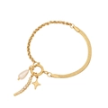 Bracciale dorato con perle e ciondoli a stella in eleganti catene miste per le donne - Barra Lunga Cristallo