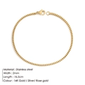 Classic 2mm stainless steel box chain bracelet for women in 14K gold finish - 16.5cm / Silver