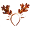 Christmas reindeer antler headband with brown plush and colorful decorative bulbs - Brown with Decorative Bulbs