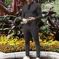 Men's two-piece waffle knit tracksuit in dark grey with half-zip top and joggers - Dark Gray