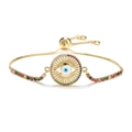 Verstellbares goldenes Evil-Eye-Armband mit bunten Zirkonia und Sonnenstrahl-Anhänger - Runder Hohler Böser Blick (CB0074CX)