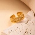 Elegant gold titanium steel open ring with bead and cutout patterns on stone base - Hollow Rectangular Beads/BJGR0142