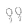 S925 Sterling Silver geometric hoop earrings with small conical tassel charms in silver - Spike Taper Pendant Earring / 925 Silver / ERH211 Platinum Plated