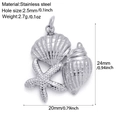 Silver stainless steel ocean pendant with shell, starfish and conch elements - Sea Star Conch-S3